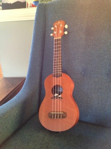 My ukulele on a blue chair